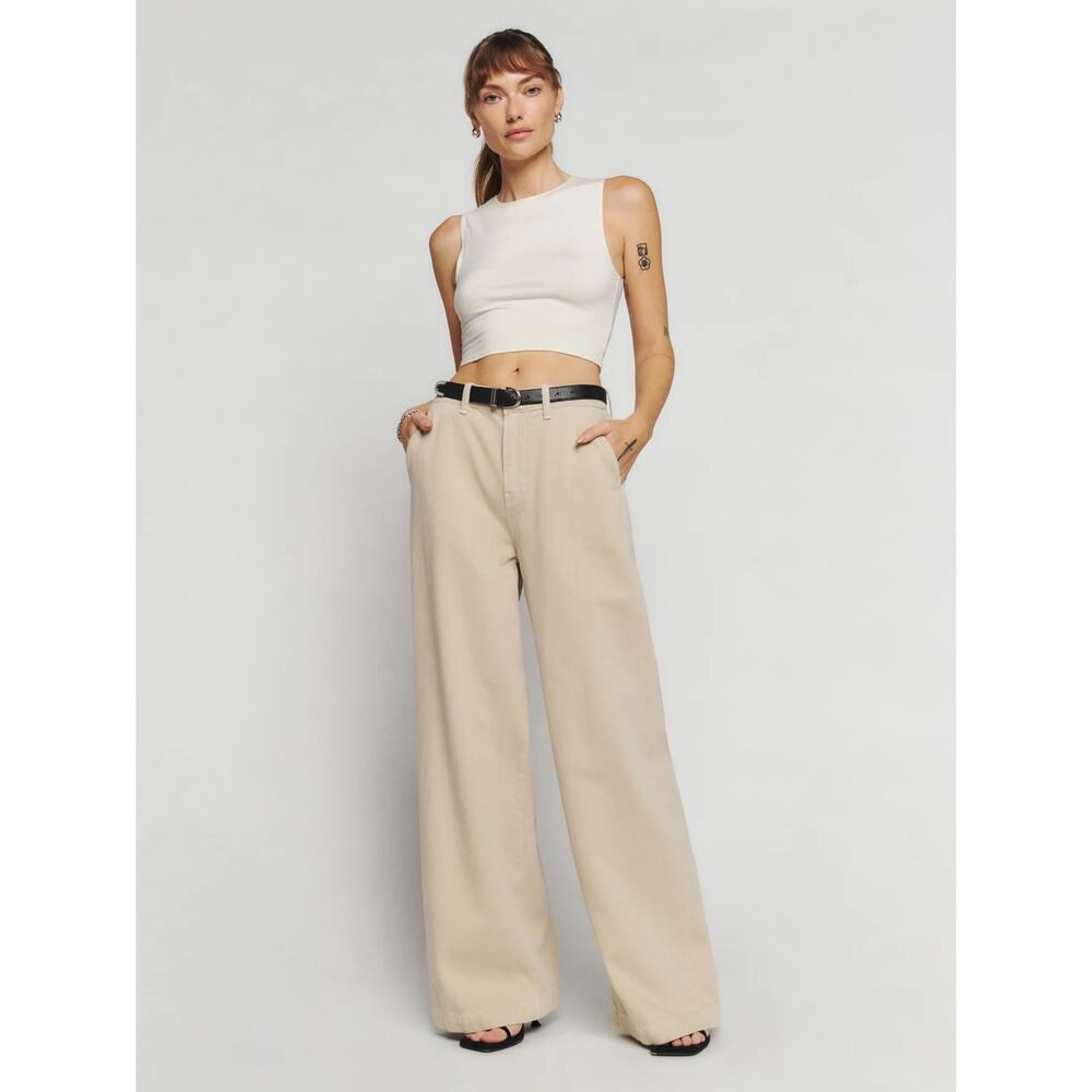 NWT Reformation Iggy Super Wide Leg Slouch Pants Cement Beige 30